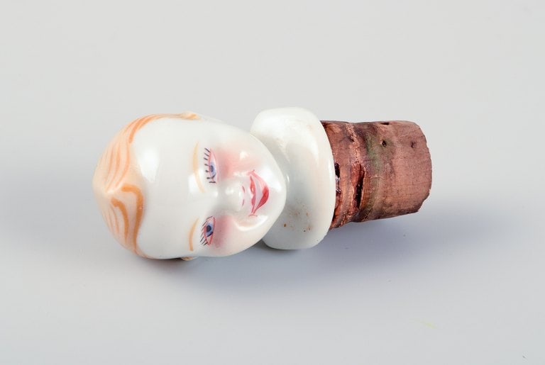 D.F. Limoges, France. Porcelain baby warming bowl. Stopper with a childs face. - 7