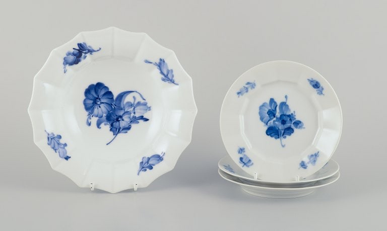 Royal Copenhagen Blue Flower Angular. Three plates and one bowl. Hand-painted porcelain. (1 of 10)