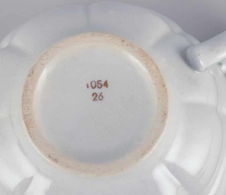 Gefle, Sweden, a set of four "Grand" Art Deco teacups with saucers. Light blue faience with gold - 7