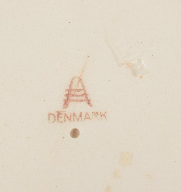 Aluminia, Denmark. Oval dish and two plates. Peacock pattern. Faience. - 9