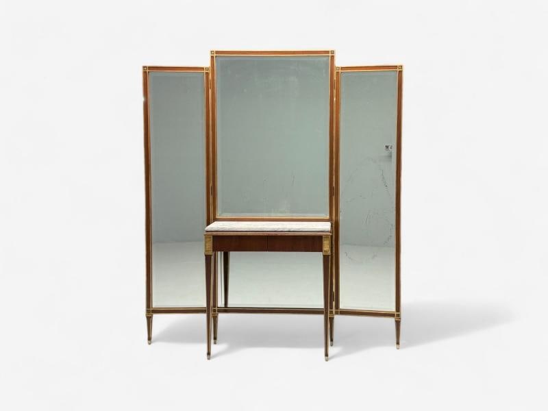 Maison Jansen, Hollywood Regency, Vanity Mirror, Mahogany, Glass, France, 1940s - 2