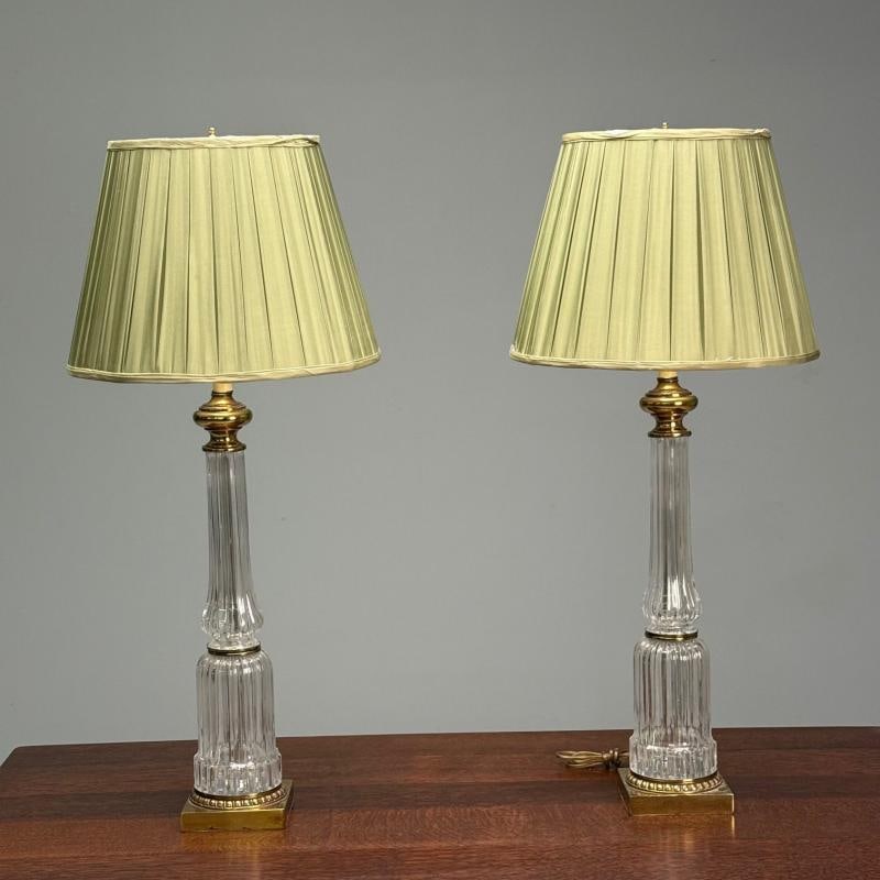 Hollywood Regency Style, Table Lamps, Fluted Crystal, Gilt Metal, USA, 1980s - 2