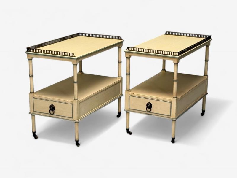 Kittinger, Hollywood Regency Style, Side Tables, Faux Bamboo Painted Wood, Brass - 2