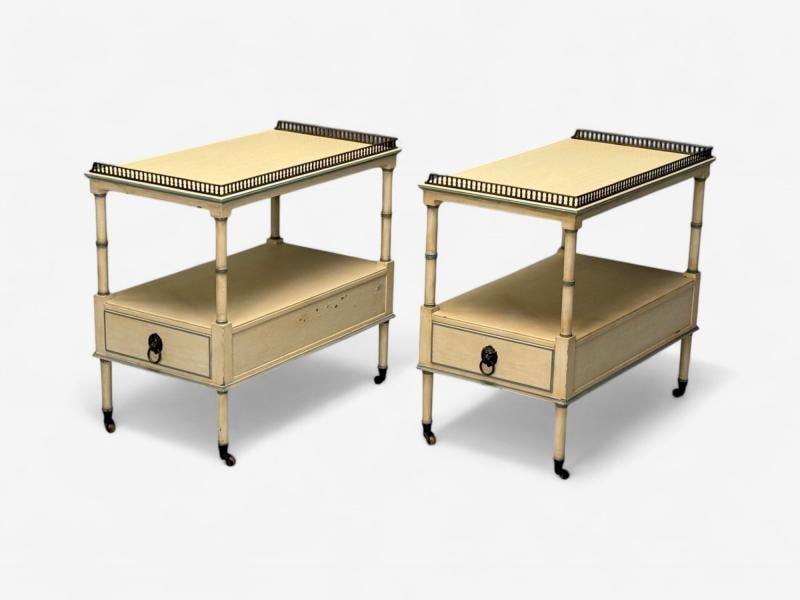 Kittinger, Hollywood Regency Style, Side Tables, Faux Bamboo Painted Wood, Brass - 6