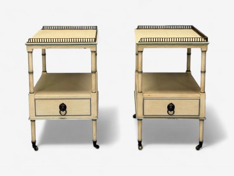 Kittinger, Hollywood Regency Style, Side Tables, Faux Bamboo Painted Wood, Brass - 7