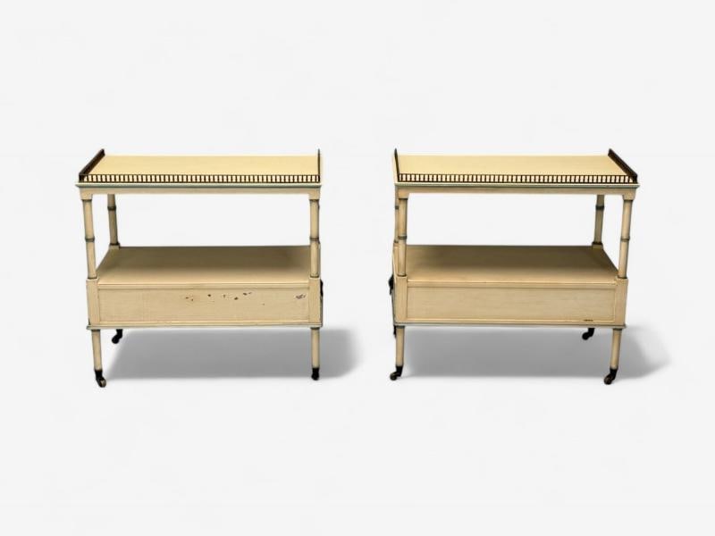 Kittinger, Hollywood Regency Style, Side Tables, Faux Bamboo Painted Wood, Brass - 9