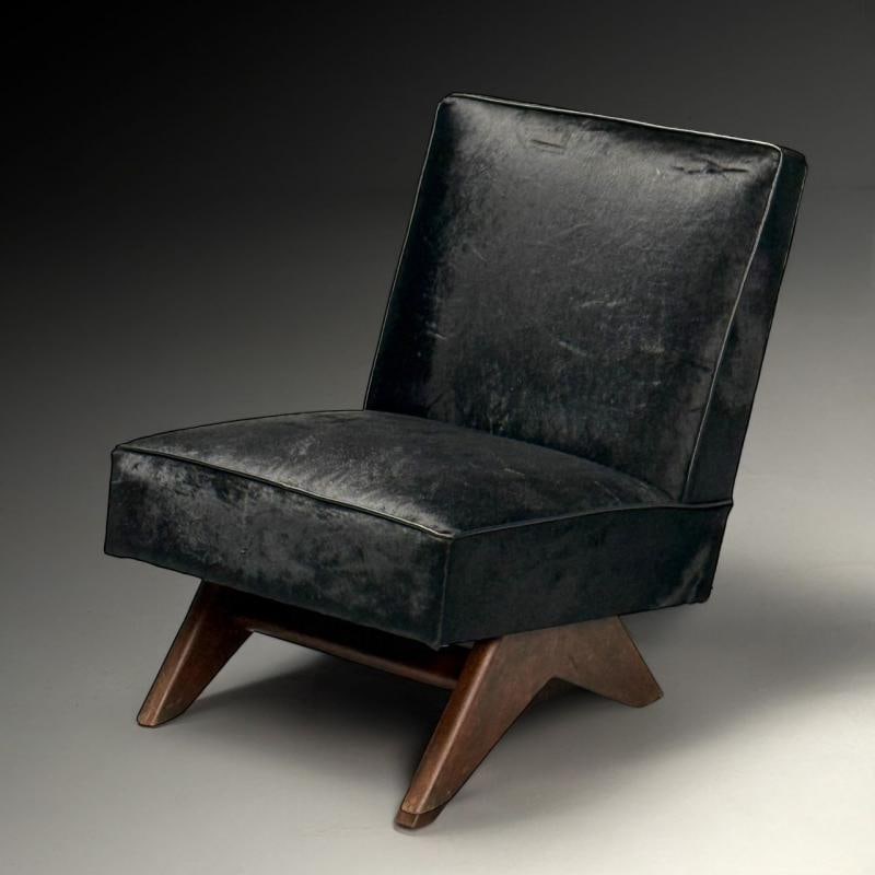 Pierre Jeanneret, French Mid-Century Modern, Slipper Chairs, Black Cowhide, Teak - 6
