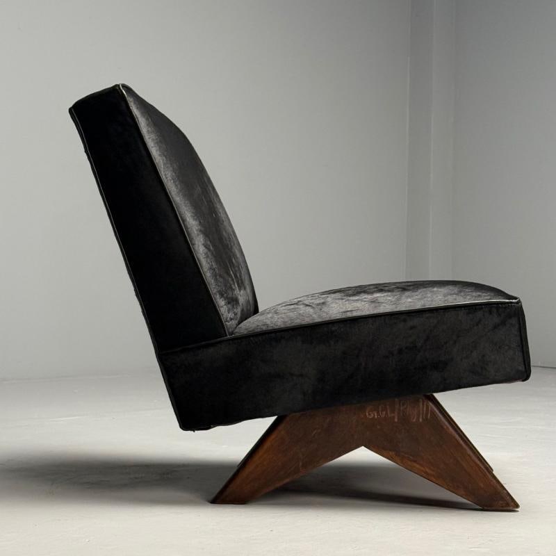 Pierre Jeanneret, French Mid-Century Modern, Slipper Chairs, Black Cowhide, Teak - 7
