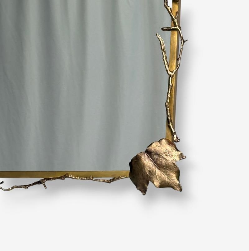 Modern Trapezoidal Bronze Wall Mirrors, Branch and Leaf Motif, France, 21st C. - 6