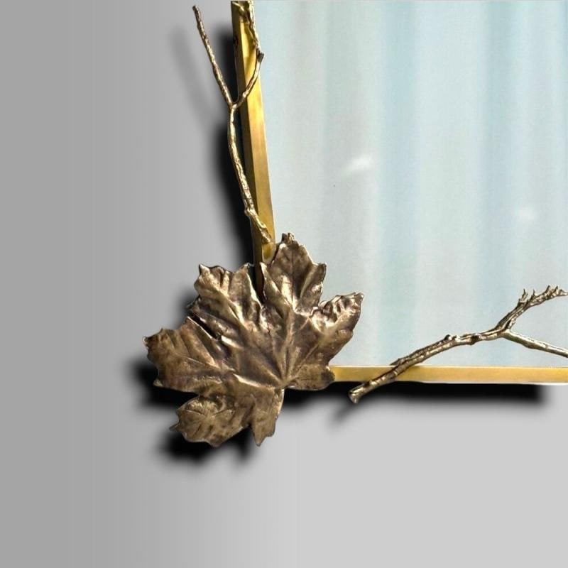 Modern Trapezoidal Bronze Wall Mirrors, Branch and Leaf Motif, France, 21st C. - 7