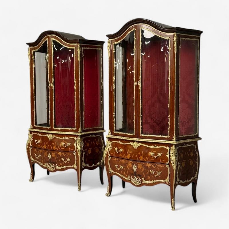 Louis XV Style, Bombe Vitrines, Ormolu Bronze, Inlaid Marquetry, France, 19th - 4