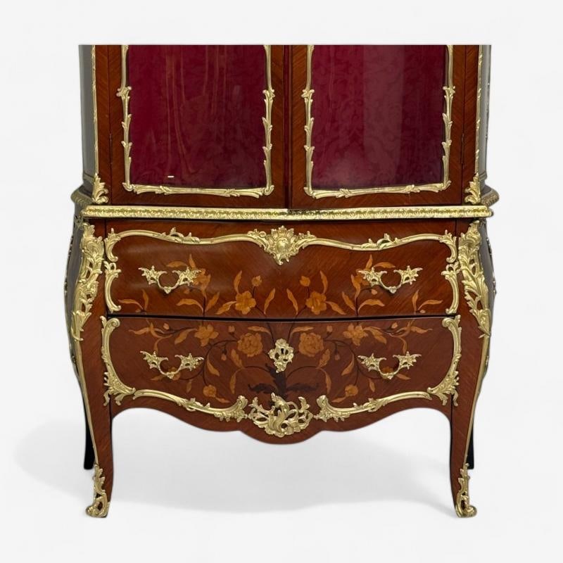 Louis XV Style, Bombe Vitrines, Ormolu Bronze, Inlaid Marquetry, France, 19th - 6