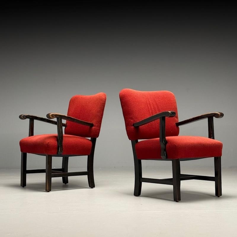 French Mid-Century Modern, Occasional Arm Chairs, Wood, Boucle, France, 1980s - 3