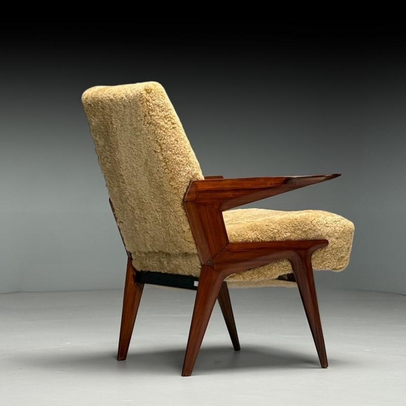 Vittorio Dassi Attr, Italian Mid-Century Modern Armchair, Honey Shearling, 1950s - 3