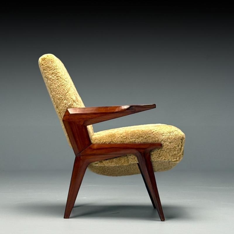 Vittorio Dassi Attr, Italian Mid-Century Modern Armchair, Honey Shearling, 1950s - 4