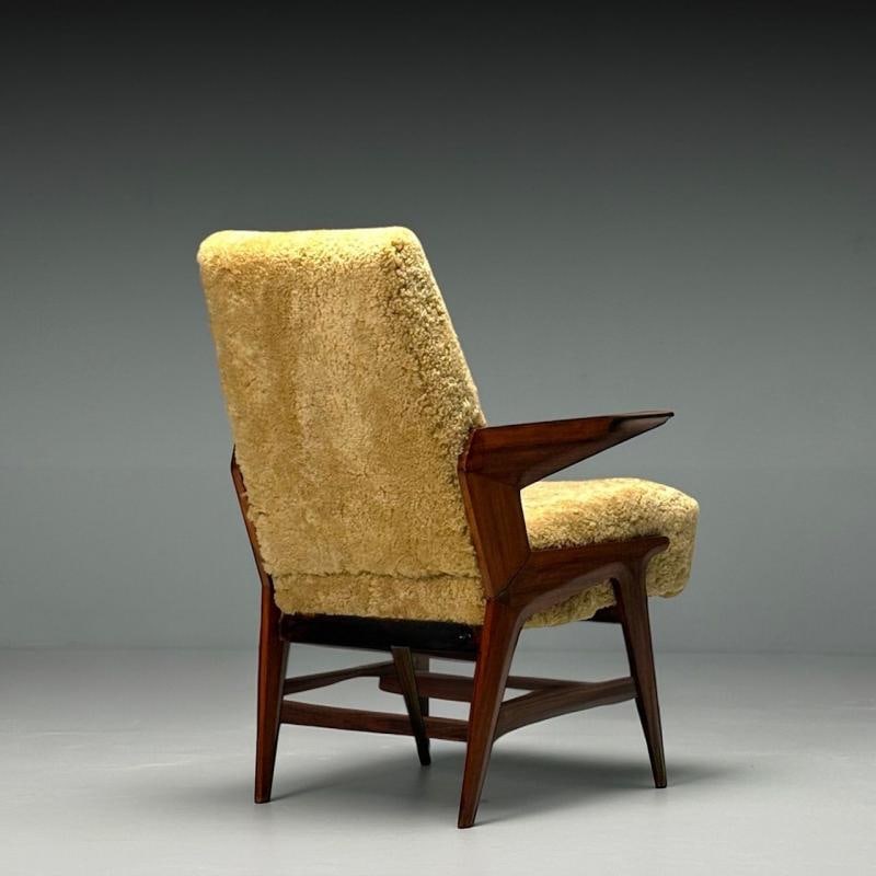 Vittorio Dassi Attr, Italian Mid-Century Modern Armchair, Honey Shearling, 1950s - 5