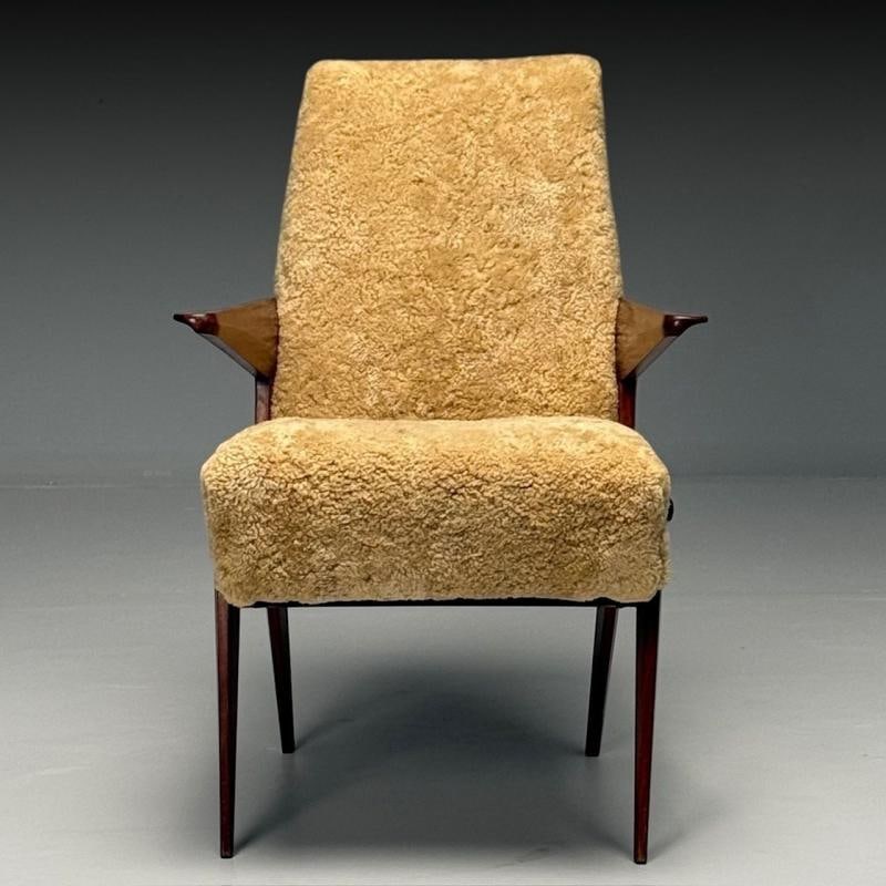 Vittorio Dassi Attr, Italian Mid-Century Modern Armchair, Honey Shearling, 1950s - 6