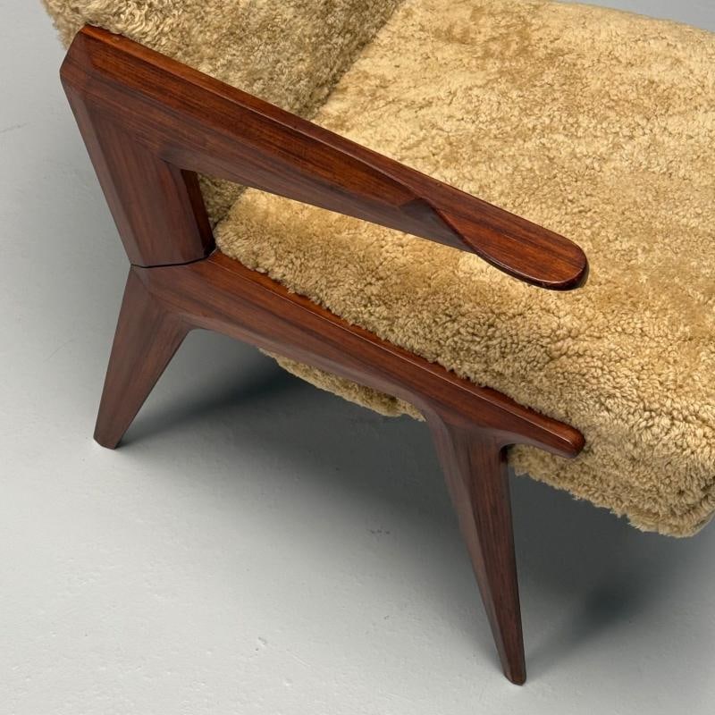 Vittorio Dassi Attr, Italian Mid-Century Modern Armchair, Honey Shearling, 1950s - 7