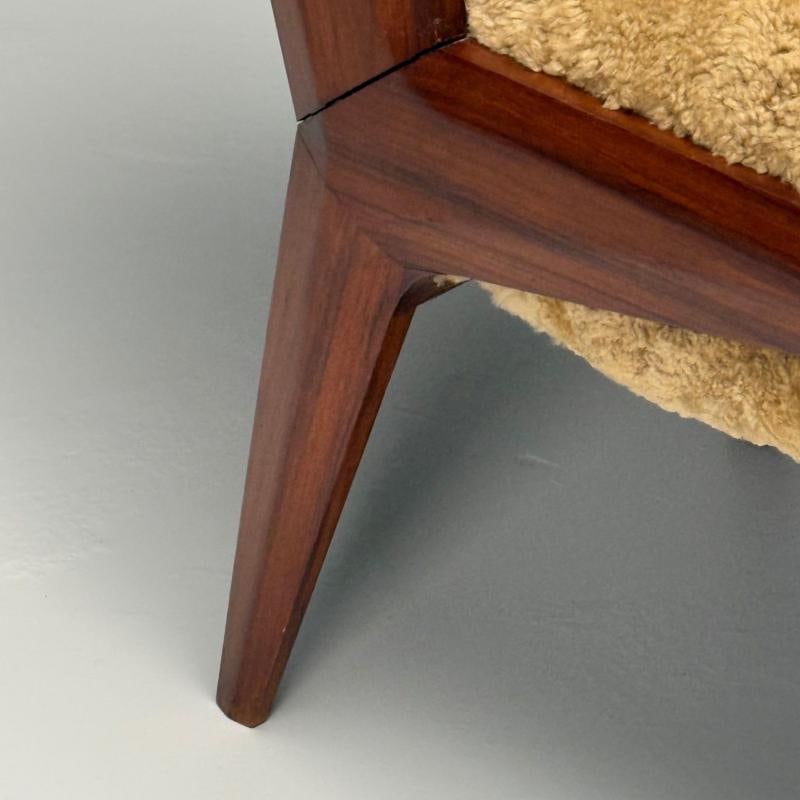 Vittorio Dassi Attr, Italian Mid-Century Modern Armchair, Honey Shearling, 1950s - 9