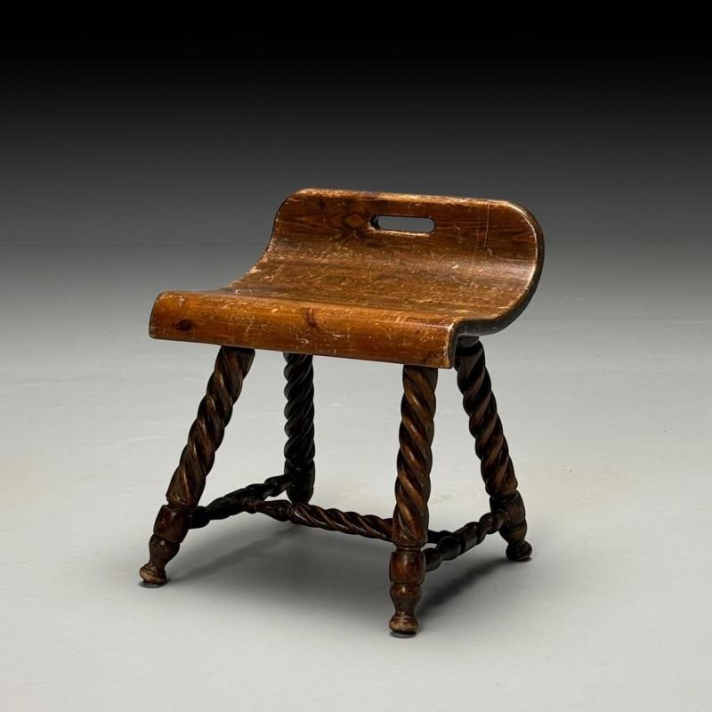 Swedish Mid-Century Modern, Provincial Milking Stool, Oak, Sweden, 1900s - 2
