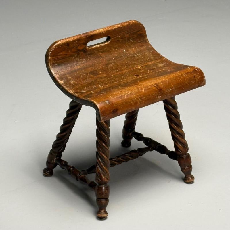 Swedish Mid-Century Modern, Provincial Milking Stool, Oak, Sweden, 1900s - 3