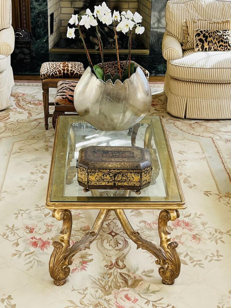 Hollywood Regency, Coffee Table, Gilt Wood, Gold Leaf, Glass, Italy, 1960s - 6
