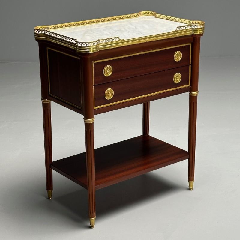 Maison Jansen Style, Hollywood Regency, Mahogany, Marble, Brass, Nightstands - 6