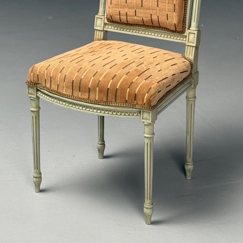 Swedish Louis XVI Style, Ten Dining Chairs, Grey Carved Wood, Fabric, 20th C. - 10