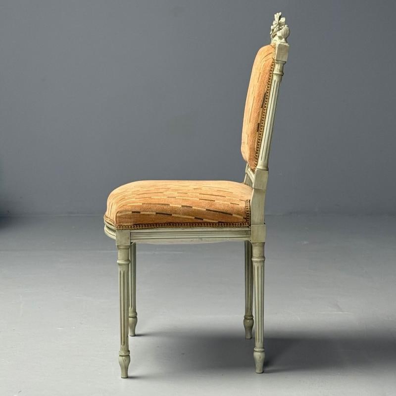Swedish Louis XVI Style, Ten Dining Chairs, Grey Carved Wood, Fabric, 20th C. - 11