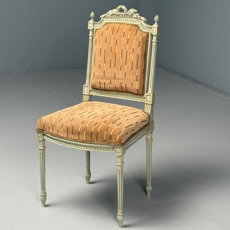 Swedish Louis XVI Style, Ten Dining Chairs, Grey Carved Wood, Fabric, 20th C. - 7