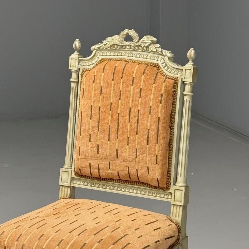 Swedish Louis XVI Style, Ten Dining Chairs, Grey Carved Wood, Fabric, 20th C. - 9