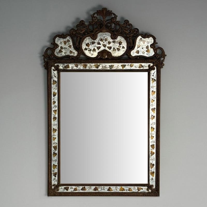 Maison Jansen, Hollywood Regency, Eglomise Wall Mirror, Gesso, Etched Glass - 2