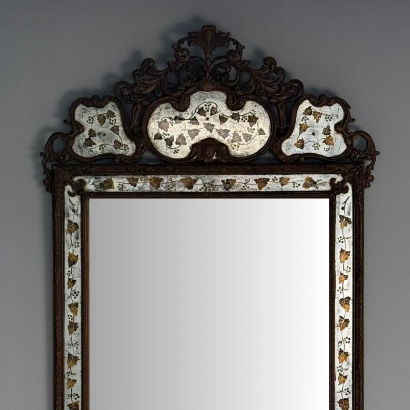 Maison Jansen, Hollywood Regency, Eglomise Wall Mirror, Gesso, Etched Glass - 3