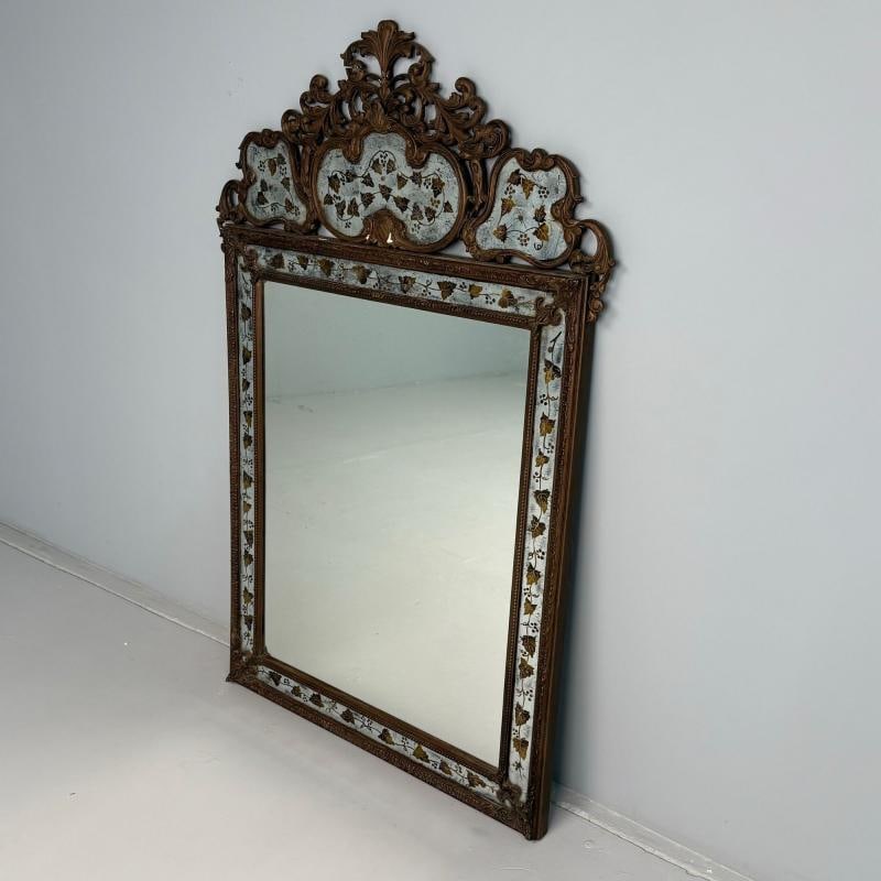 Maison Jansen, Hollywood Regency, Eglomise Wall Mirror, Gesso, Etched Glass - 5