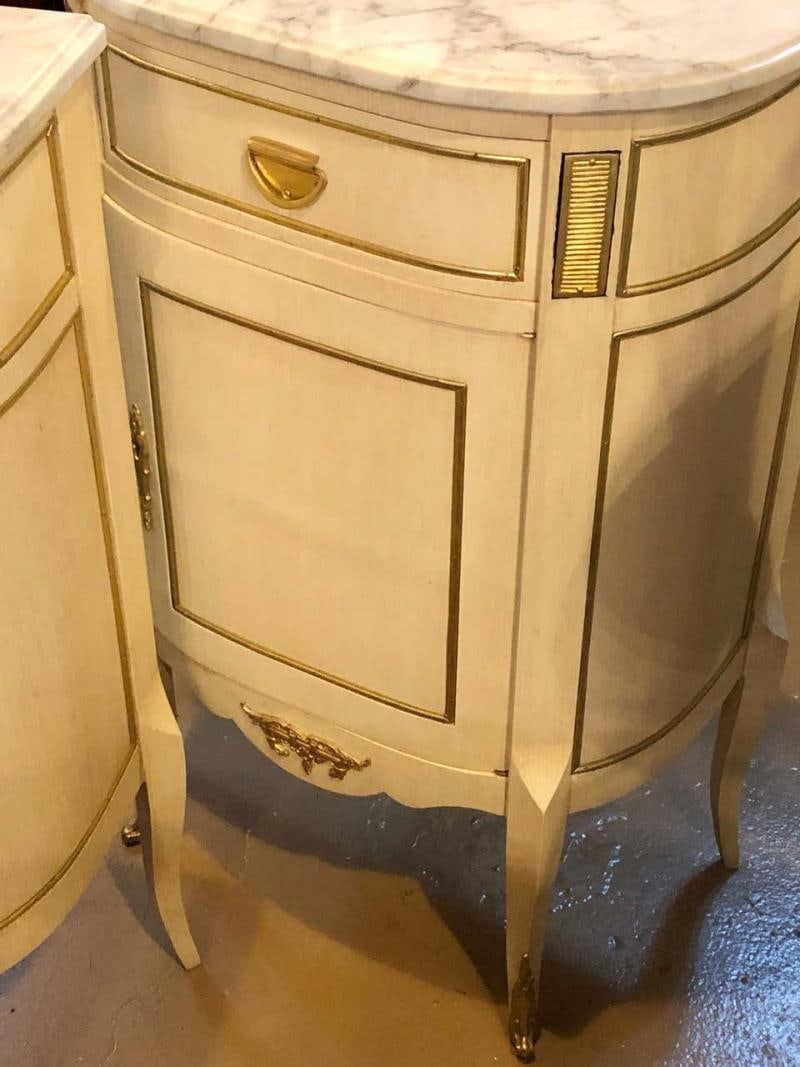 Louis XV Style Demilune Painted & Bronze Mounted End Tables or Nightstands, Pair - 5