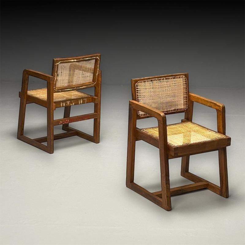 Pierre Jeanneret, French Mid-Century Modern, 12 Box Dining Chairs, Teak, Cane - 3