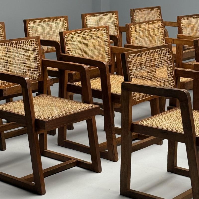 Pierre Jeanneret, French Mid-Century Modern, 12 Box Dining Chairs, Teak, Cane - 5