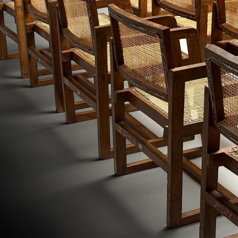 Pierre Jeanneret, French Mid-Century Modern, 12 Box Dining Chairs, Teak, Cane - 6