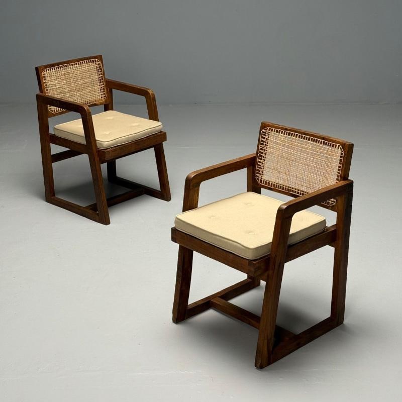 Pierre Jeanneret, French Mid-Century Modern, 12 Box Dining Chairs, Teak, Cane - 7