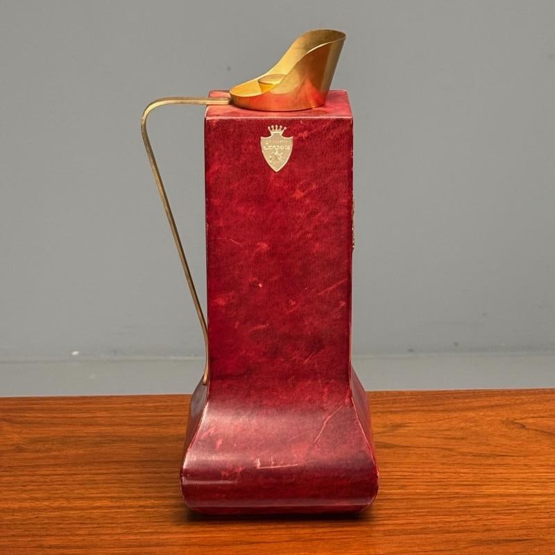 Aldo Tura, Italian Mid-Century Modern, Carafe, Brass, Red Lacquered Goatskin - 4