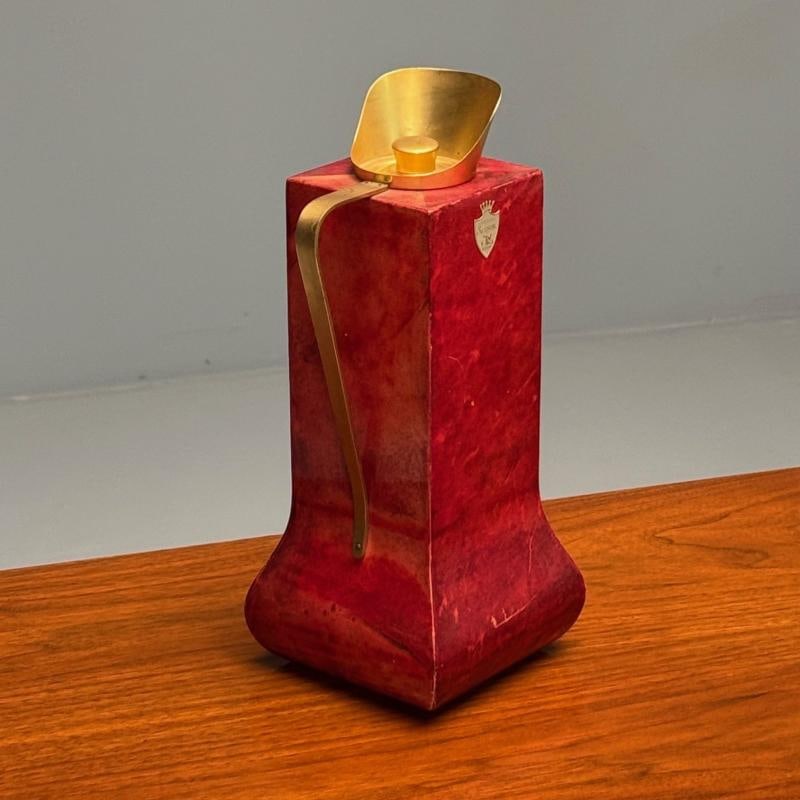 Aldo Tura, Italian Mid-Century Modern, Carafe, Brass, Red Lacquered Goatskin - 5