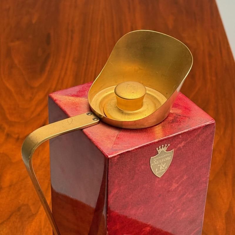 Aldo Tura, Italian Mid-Century Modern, Carafe, Brass, Red Lacquered Goatskin - 7