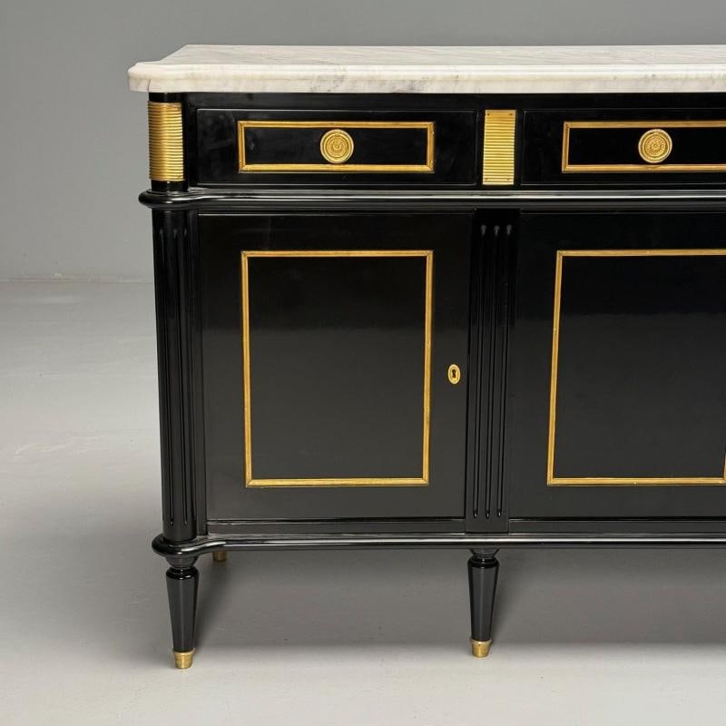 Louis XVI Style, Hollywood Regency, Sideboard, Black Lacquer, Marble, Bronze - 7