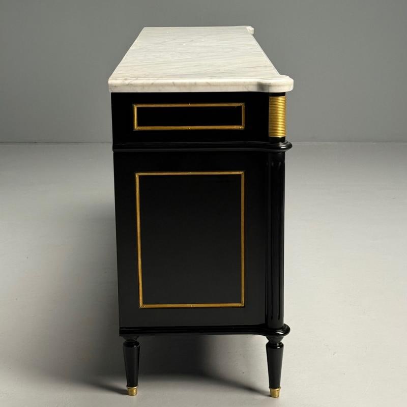 Louis XVI Style, Hollywood Regency, Sideboard, Black Lacquer, Marble, Bronze - 8