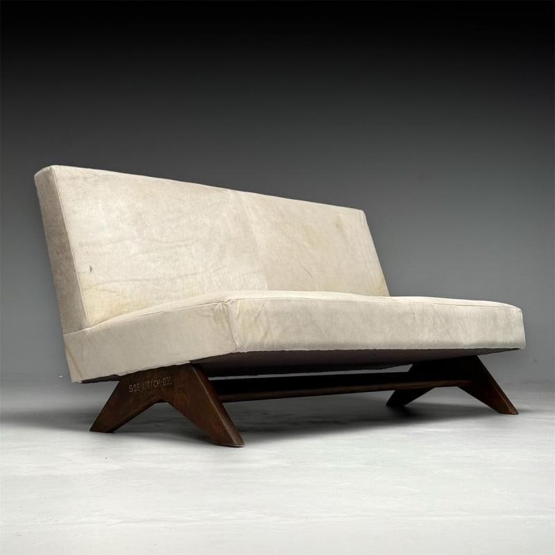 Pierre Jeanneret, French Mid-Century Modern, Fireside Sofa, Teak, White Cowhide - 2