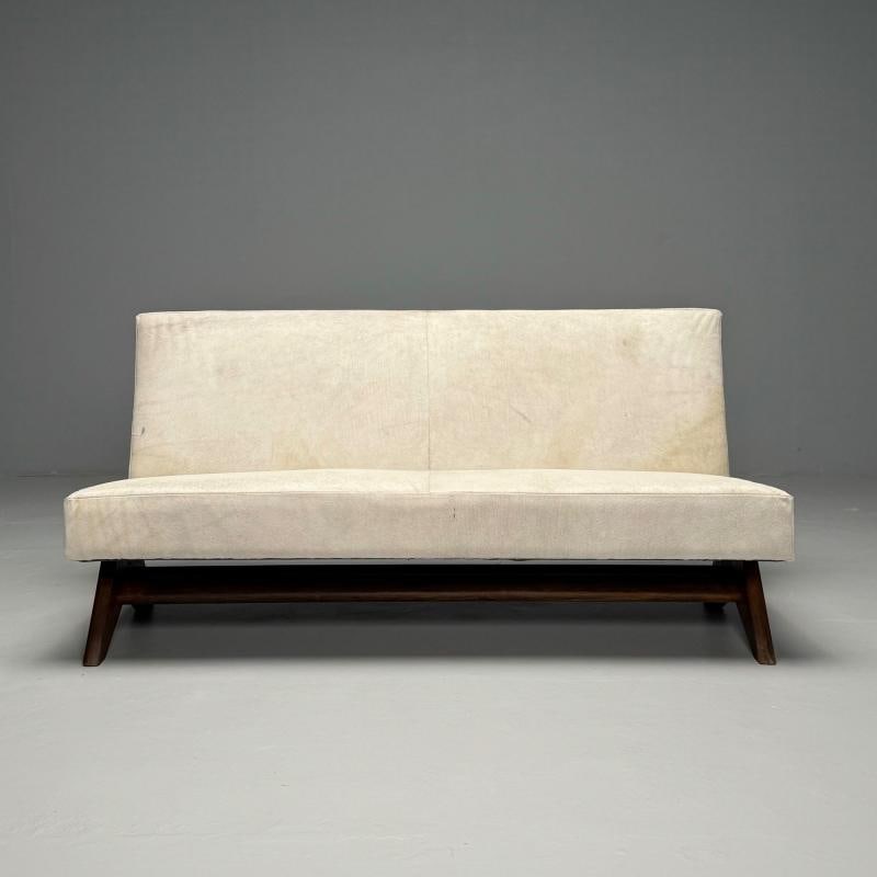 Pierre Jeanneret, French Mid-Century Modern, Fireside Sofa, Teak, White Cowhide - 3
