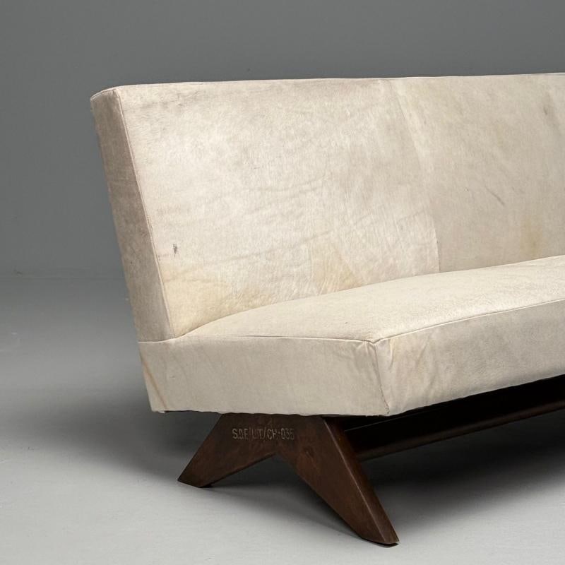 Pierre Jeanneret, French Mid-Century Modern, Fireside Sofa, Teak, White Cowhide - 9