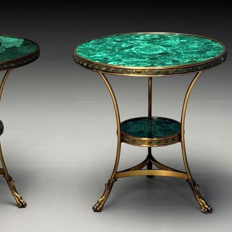 Louis XVI Style, Jeweled Gueridons, Malachite, Bronze, France, 20th C. - 2
