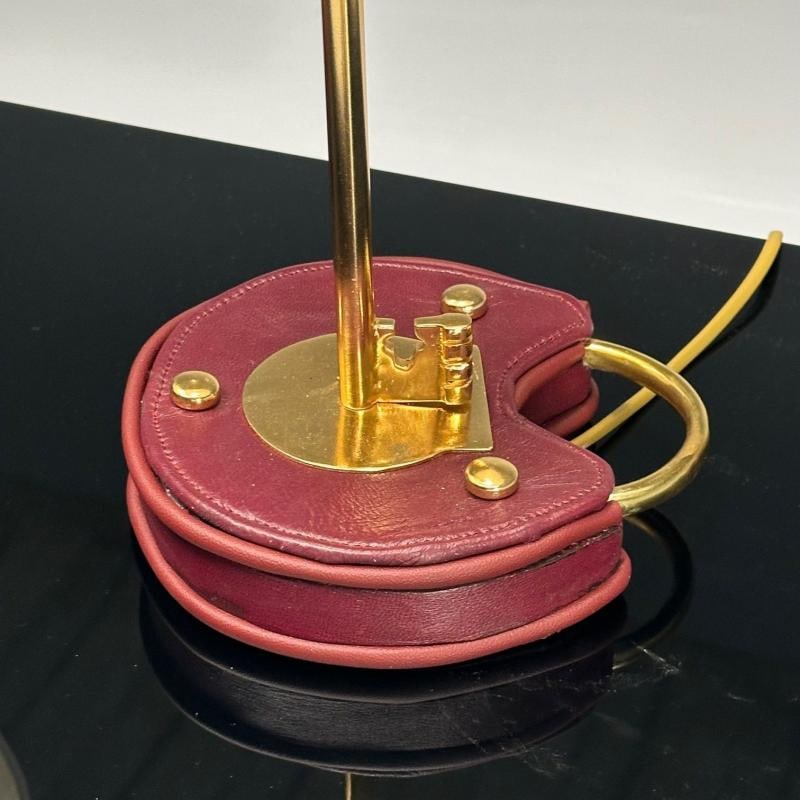 Cartier Style, Modern Key Table Lamps, Red Leather, Brass, Paper Shades - 8