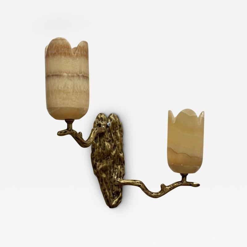 Contemporary, Modern Wall Sconces, Branch Motif, Bronze, Alabaster, 21st C. - 4
